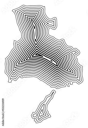 Symbol Map of the Prefecture Hyogo (Japan) showing the state border buffered inside with black tapering lines