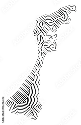 Symbol Map of the Prefecture Ishikawa (Japan) showing the state border buffered inside with black tapering lines