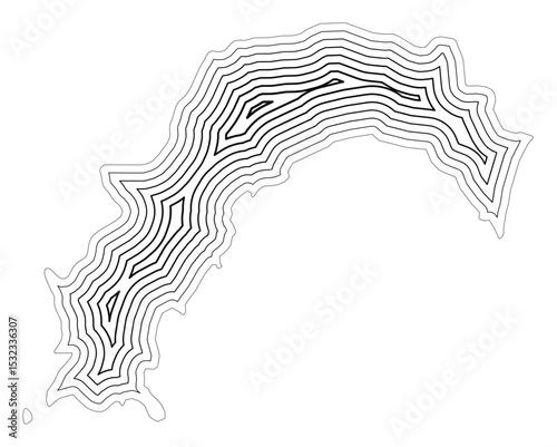 Symbol Map of the Prefecture Kochi (Japan) showing the state border buffered inside with black tapering lines