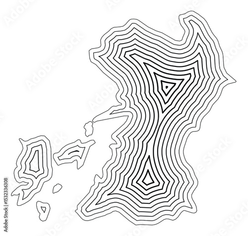 Symbol Map of the Prefecture Kumamoto (Japan) showing the state border buffered inside with black tapering lines