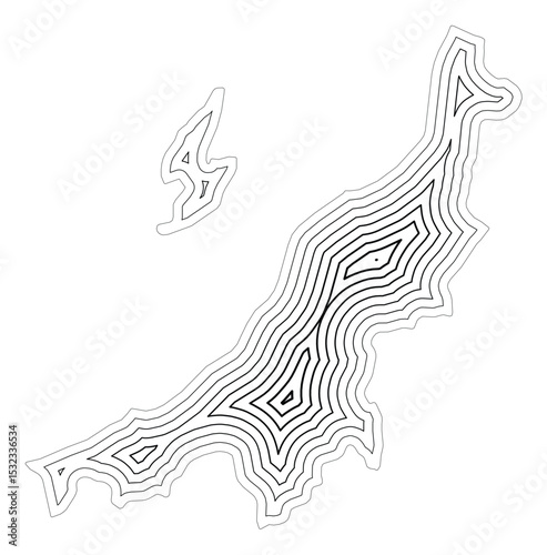 Symbol Map of the Prefecture Niigata (Japan) showing the state border buffered inside with black tapering lines