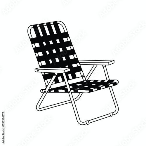 Black and white illustration of a folding lawn chair