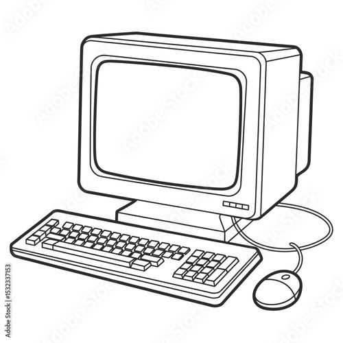 Retro computer illustration line art