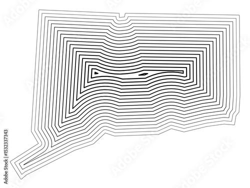 Symbol Map of the State Connecticut (United States of America) showing the state border buffered inside with black tapering lines
