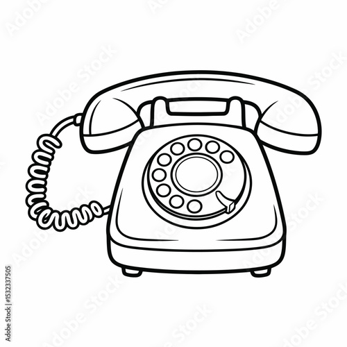 Vintage rotary phone line art illustration