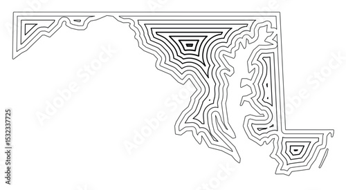 Symbol Map of the State Maryland (United States of America) showing the state border buffered inside with black tapering lines