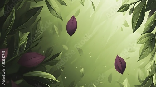 Falling Petals Lush Green Forest Digital Art