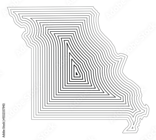 Symbol Map of the State Missouri (United States of America) showing the state border buffered inside with black tapering lines