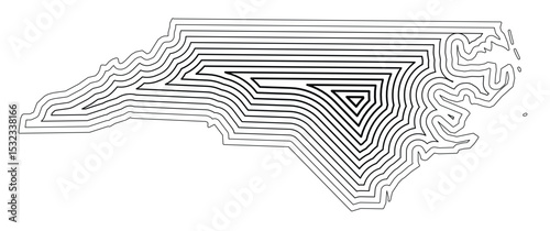 Symbol Map of the State North Carolina (United States of America) showing the state border buffered inside with black tapering lines