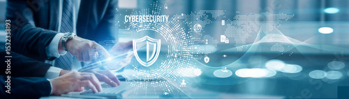 Business colleagues and analysis emphasize cybersecurity to protect data, prevent breaches, ensure compliance, and maintain trust through advanced tools, continuous monitoring, and employee training.