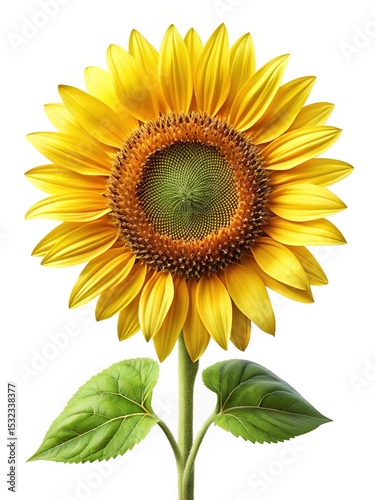 Radiant sunflower blossom with vibrant yellow petals against a pure white background