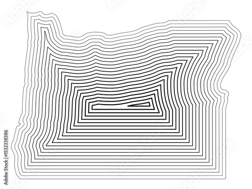 Symbol Map of the State Oregon (United States of America) showing the state border buffered inside with black tapering lines