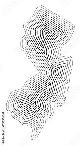 Symbol Map of the State New Jersey (United States of America) showing the state border buffered inside with black tapering lines