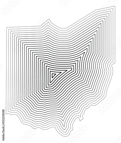 Symbol Map of the State Ohio (United States of America) showing the state border buffered inside with black tapering lines
