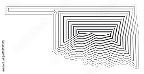 Symbol Map of the State Oklahoma (United States of America) showing the state border buffered inside with black tapering lines
