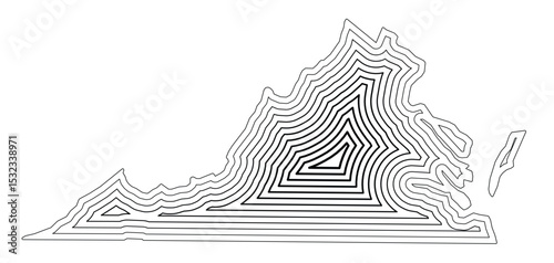 Symbol Map of the State Virginia (United States of America) showing the state border buffered inside with black tapering lines
