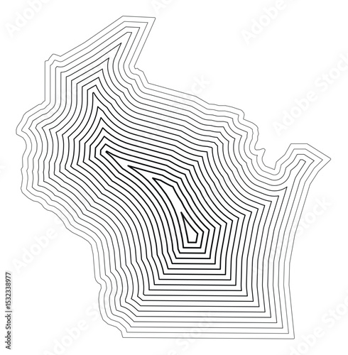 Symbol Map of the State Wisconsin (United States of America) showing the state border buffered inside with black tapering lines