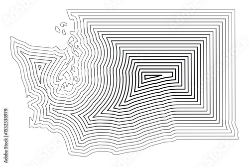 Symbol Map of the State Washington (United States of America) showing the state border buffered inside with black tapering lines