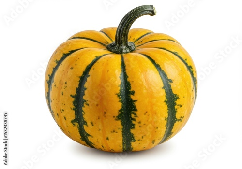 Close up of a yellow and green striped carnival squash