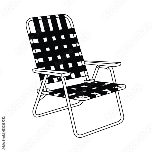 Black and white illustration of a folding sling chair