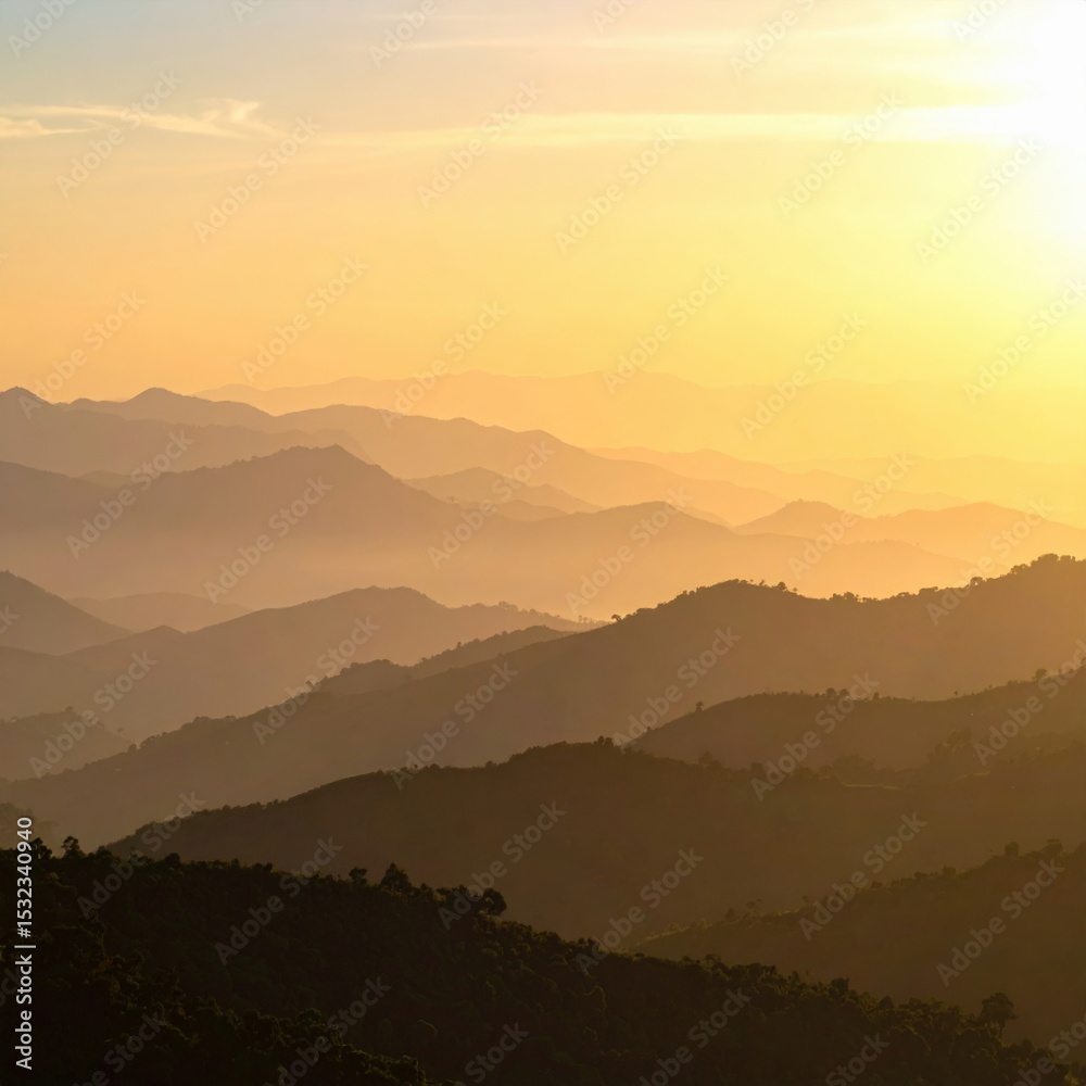 Fototapeta premium Breathtaking sunrise over mountain ranges nature landscape photography tranquil environment wide angle view