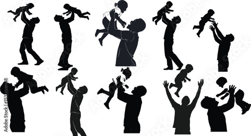 Father and Baby Playful Lifting Silhouettes
Dad Tossing Infant in Air Vector Set,Fathers day silhouette bundle set





