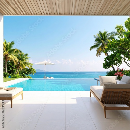 Relaxing poolside retreat with ocean view luxury villa tropical paradise bright and inviting atmosphere