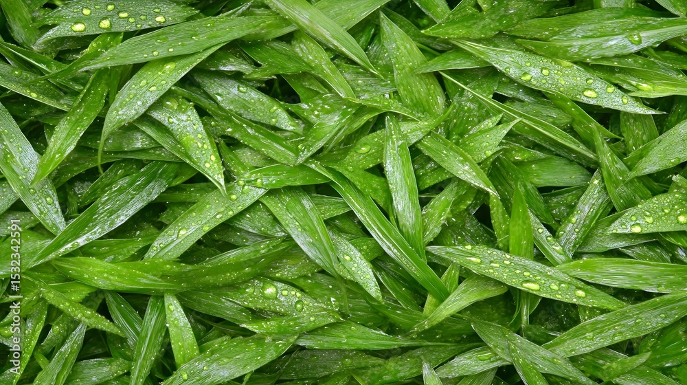 Vibrant Green Grass Blades with Dew Drops Vibrant Green Grass Blades with Dew Drops