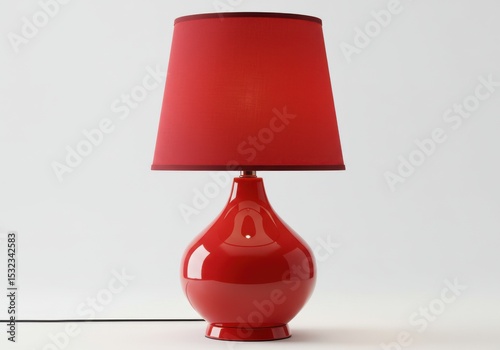 Red lamp with lampshade on a light background