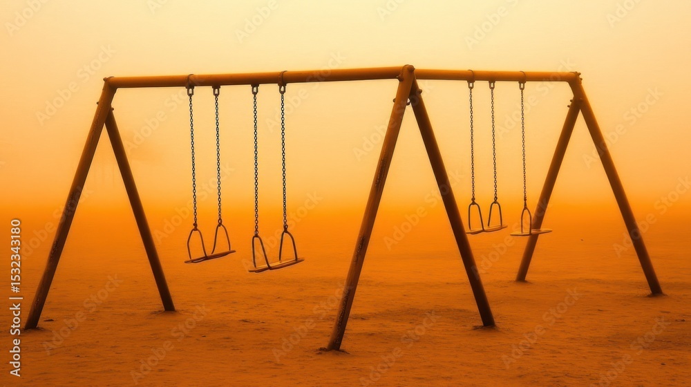 Fototapeta premium Solitary Swings in a Hazy Orange Landscape