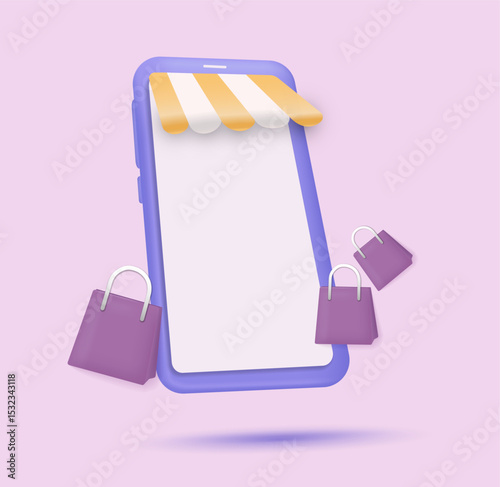 3d illustration Online shopping Buying goods online with mobile