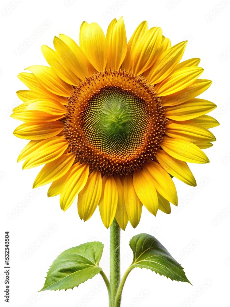 Obraz premium Vibrant sunflower blossom with a striking contrast against a white background