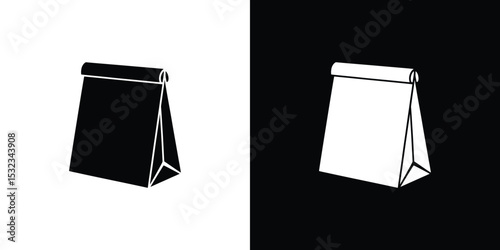 Black and White Paper Bag Silhouette Illustrations Contrasting Reversal on Split Background