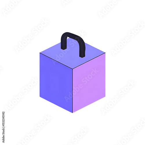 Isometric Cube Package Design:  Purple Gradient Box with Handle