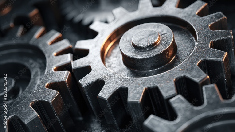 Interlocking metallic gears are displayed in close proximity, emphasizing the complexity of machinery and engineering Interlocking metallic gears are displayed in close proximity, emphasizing the complexity of machinery and engineering