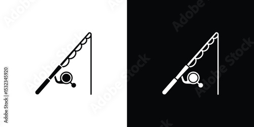 Dual Fishing Rod Icon on White and Black Backgrounds, Minimalist Design, Angling Equipment