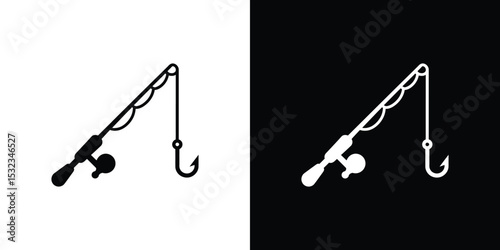 Fishing Rod Icon Black and White of Equipment for Angling Adventures