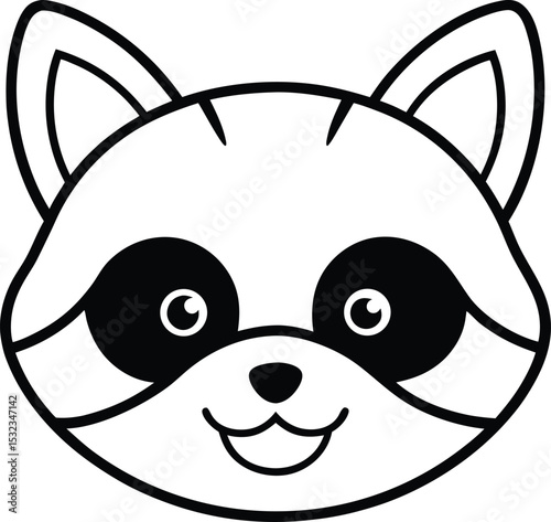 raccoon head icon line art vector illustration on transparent background