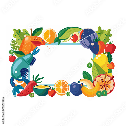 frame with fruits and vegetables