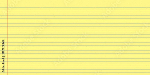 Vintage yellow legal pad with blue horizontal lines and red margin. Notebook sheet with classic striped design for lawyers and students.