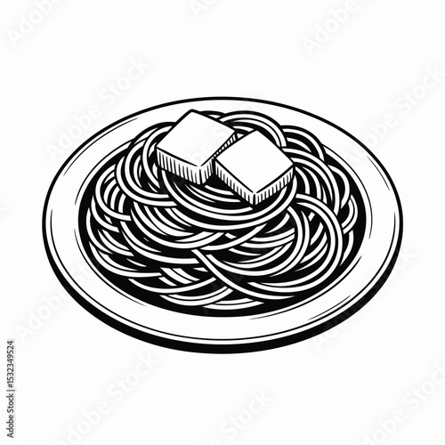 Simple line drawing of spaghetti with butter