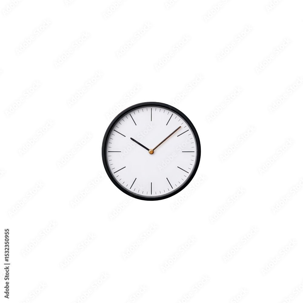 Minimalist wall clock with white face and black frame, featuring simple black hour and minute hands. design is sleek and modern, suitable for any contemporary space Minimalist wall clock with white face and black frame, featuring simple black hour and minute hands. design is sleek and modern, suitable for any contemporary space