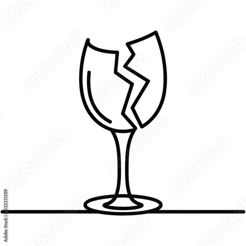 Broken wine glass line art illustration