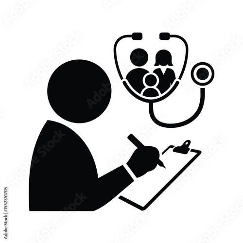 Doctor writing family medical notes icon