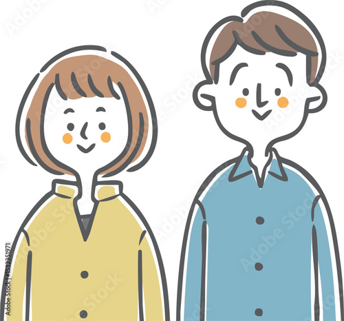 若い夫婦のイラスト　上半身　ベクター
