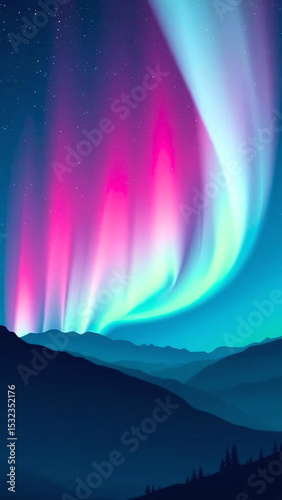 Northern Lights Spectacle: The night sky comes alive with an ethereal dance of colors as the majestic Northern Lights shimmer and swirl above the silhouette of a serene landscape.