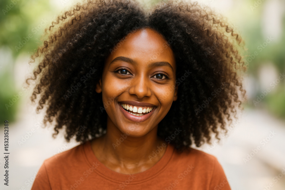 Joyful Smiling Woman with Curly Afro Joyful Smiling Woman with Curly Afro