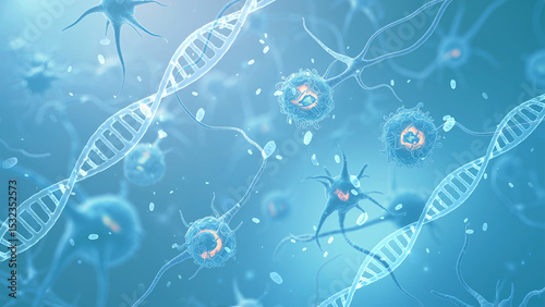 Abstract DNA and Neurons in Cellular Biological Scientific Visualization