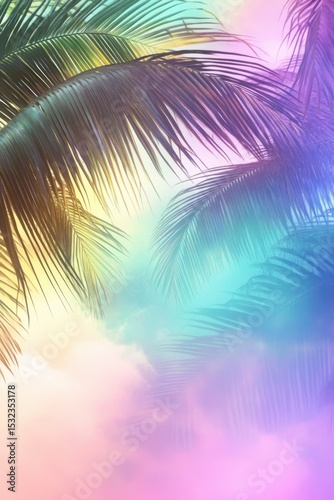 Vibrant Tropical Palm Leaves Against a Pastel Sunset Sky.