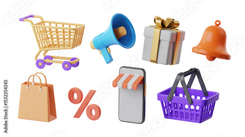Online shopping sale promotion marketing discount offer retail store commerce e commerce illustration set